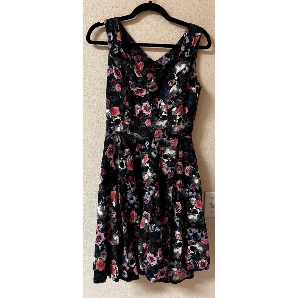 Hell Bunny Skull and Flower Print Pinup Dress